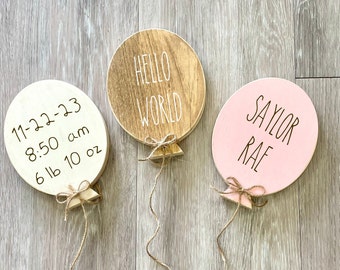 Nursery wall hangings wooden balloons birth stats baby shower gift