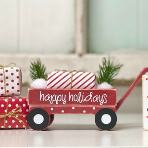Wood wagon for Christmas decor, Red wagon
