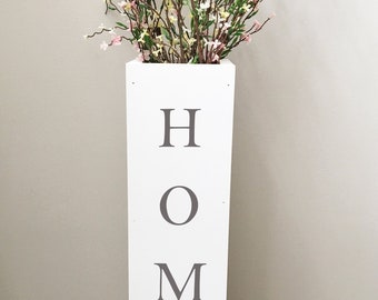 white floor vase, entryway decor, porch vase, home, farmhouse decor, large floor vase, housewarming gift, porch decor, spring, wood vase