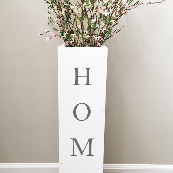 white floor vase, entryway decor, porch vase, home, farmhouse decor, large floor vase, housewarming gift, porch decor, spring, wood vase