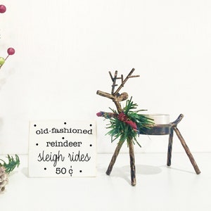 Reindeer candle holder, Christmas decor, Holiday tiered tray, Tiered tray decor, Sleigh rides sign, Farmhouse, wooden sign, mini display