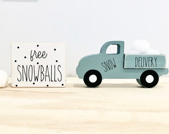 Winter tiered tray decor, snowball sign, snow truck, truck and sign set, Wooden truck, Farmhouse, Tiered tray sign, Old truck, Winter decor