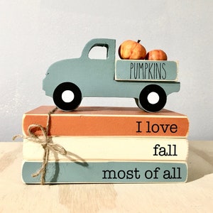 Fall mini book bundle, Pumpkin truck, Tiered tray, Book stack, Wooden truck, Faux books, I love fall