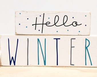 Winter tiered tray sign, Hello winter, Tiered tray decor, Tiered tray signs, Hostess gift, Coffee bar, Teacher gift, Winter decor, wood sign