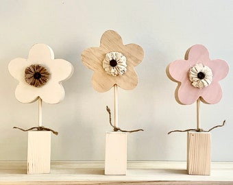 Fleurs en bois pour chambre de bébé, cadeau de shower de bébé fille, décoration printanière, maison de style moderne et chambre d'enfant