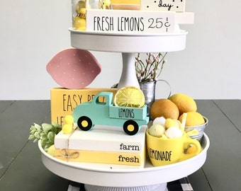 Lemon decor for tiered tray, Mini book stack, Lemonade decor, lemon items for home decor