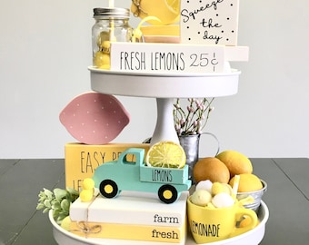 Lemon Tiered Tray Decor Bundle, Farmhouse Summer Display