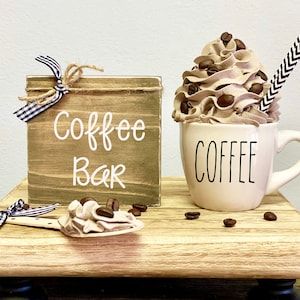 Mini Coffee Mug Set: Faux Whipped Cream Topper, Coffee Bar Sign