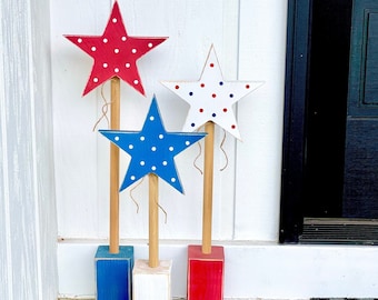 Fourth of July porch decor, Large wood stars for front porch