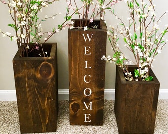 Wooden Vases Set Of 3 Rustic Floor Vases Farmhouse Decor Etsy