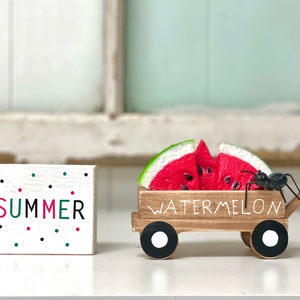 Watermelon Wagon Summer Tiered Tray Decor: Handmade Wood Sign