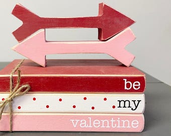 Valentine's Tiered Tray Decor: Faux Book Stack with Wooden Arrows