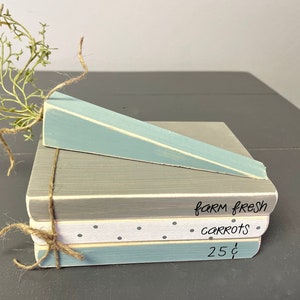 Wooden books, Spring decor, Mini book stack, Farm fresh carrots, Farmhouse decor, Faux books, Tiered tray decor, kitchen, wooden carrot