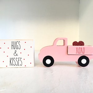 Valentine truck, tiered tray decor, truck and sign set, Valentines decor, Wooden truck, Farmhouse, Tiered tray, Old truck, hugs and kisses