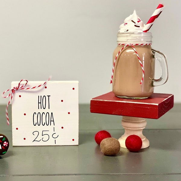 Hot Cocoa Tiered Tray Decor: Christmas Mug, Marshmallows & Sign