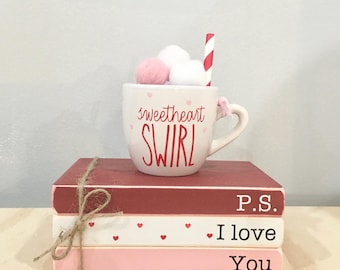 Valentine's Day Mini Book Stack: Rustic Farmhouse Tiered Tray Decor