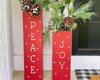 Christmas entryway decor, Red porch vases, Outdoor flower pot, Large box, Peace, Joy
