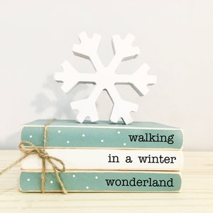 Holiday tiered tray, Christmas decor, Wooden snowflake, Winter wonderland,  Mini book bundle, Book stack, Farmhouse, Winter decor
