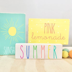 Summer sign bundle, Wooden signs, Tiered tray signs, Pink lemonade, Wooden blocks, Summer decor, Tiered tray, Kitchen decor, Sun