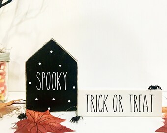 Halloween decor,  tiered tray, Wooden signs, Tiered tray decor, Trick or treat, Spooky house, Wooden, Rustic, Tiered tray signs