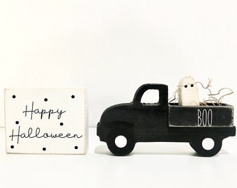 Halloween decor, Fall tiered tray, Ghost truck, Fall decor, Tiered tray sign,  Farmhouse truck, Wooden sign, Halloween ghost, happy fall