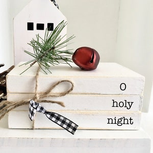 Christmas book bundle, mini book stack, Christmas decor, farmhouse, faux books, set of 3, rustic, teacher gift, housewarming, wooden books o holy night