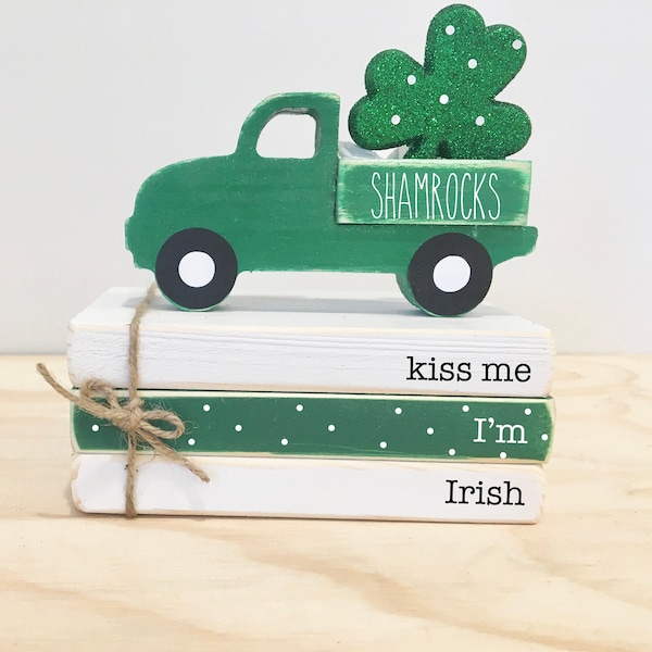 St. Patrick's Day Tiered Tray Decor: Shamrock Truck & Mini Book Bundle