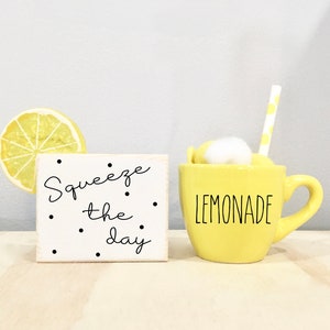 Lemonade mug, Tiered tray sign, Lemons, Squeeze the day, mini mug, summer decor, Lemonade decor, Lemon tiered tray, Mug and sign set