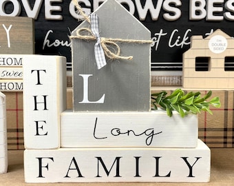 Personalized family gift home decor blocks with family name sign for housewarming or wedding gift