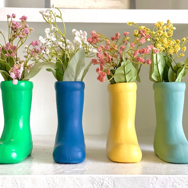 Rain boot planter, Spring decor, Ceramic flower vase, Mother's day gift, Tiered tray decor, Plant grow bloom, Easter, Hostess gift