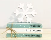 Holiday tiered tray, Christmas decor, Wooden snowflake, Winter wonderland, Mini book bundle, Book stack, Farmhouse, Winter decor