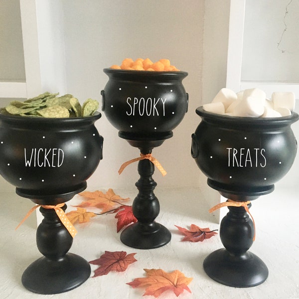 Witch Cauldron Treat Bowls: Halloween Party Table Centerpiece, Set of 3