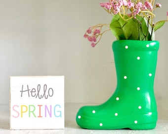 Ceramic rain boot, indoor planter, Spring decor,  flower vase, Mother's day gift, Tiered tray decor,  Easter, Hostess gift