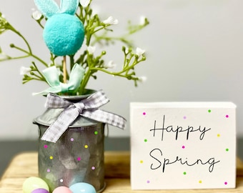 Spring bucket, Bunny, Galvanized vase, Spring decor, Mother's day gift,  Easter, Farmhouse decor, Wooden spring sign
