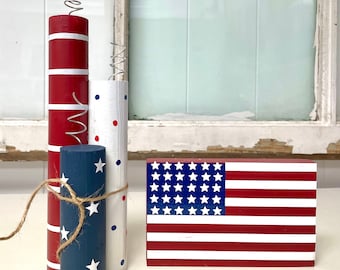 Rustic Wooden Firecracker Set: 4th of July Party Decor