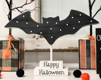 Décor d'Halloween, chauve-souris à pois, centre de table ou fête d'Halloween, décor de plateau à plusieurs niveaux