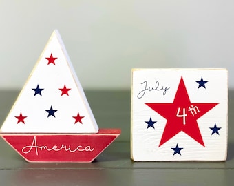 Wood sailboat, 4th of July decor, America, Holiday tiered tray, Nautical decor