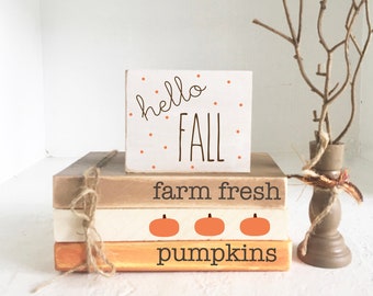 Fall Decor: Rustic Wooden Book Stack with Farmhouse Sign