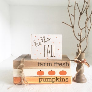 Fall decor, Wooden books, Mini book bundle, Book stack, Tiered tray sign, Fall tree,  Faux books, Tiered tray decor, Farm fresh pumpkins