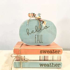 Fall Tiered Tray Decor: Wooden Book Stack & Pumpkin