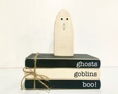 Halloween tiered tray, Halloween decor, Mini book bundle, Book stack, Wooden ghost, Spooky decor, Tiered tray decor, Farmhouse truck