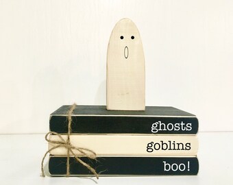 Halloween Tiered Tray Decor: Mini Book Bundle & Wooden Ghost