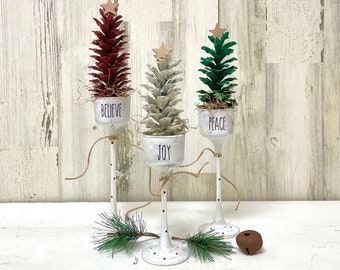Trees for Christmas decor, Pinecone trees, Handmade nature decor for holiday tiered tray