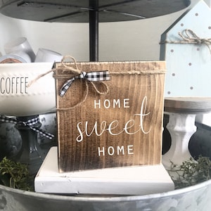 Home sweet home- Tiered tray sign- Coffee bar decor- Mini sign- Home decor- Housewarming gift- New home- Farmhouse- Wood sign- Wooden block