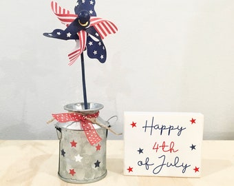 4th of July decor,  Holiday tiered tray, Pinwheel, Metal milk can, Memorial day, Tiered tray decor, Sign, Tiered tray sign, 4th of July set