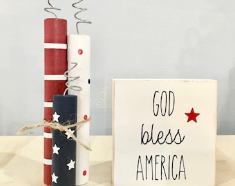 Wooden firecrackers, 4th of July decor, wood sign, Memorial day, Tiered tray decor, Faux firecrackers, Stars, Summer, Patriotic