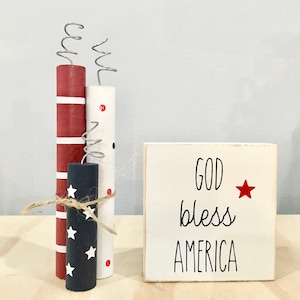 Wooden firecrackers, 4th of July decor, wood sign, Memorial day, Tiered tray decor, Faux firecrackers, Stars, Summer, Patriotic