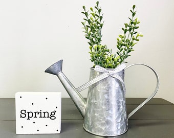 Galvanized watering can, Spring decor, Mother's day gift,  Easter, Farmhouse decor, Wooden spring sign