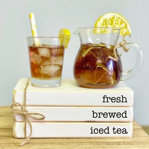 Iced tea pitcher and glass,  Book stack, Tiered tray, Faux tea, Summer decor, Sweet tea