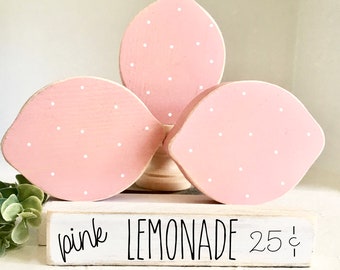 Wooden Pink lemons, Lemonade decor, Pink lemonade, Farmhouse, Tiered tray decor, Summer, Hostess gift